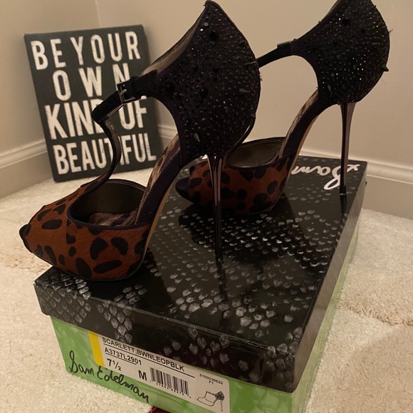 Sam Edelman chrome heels; Leopard/Black Pony Hair - Picture 8 of 8